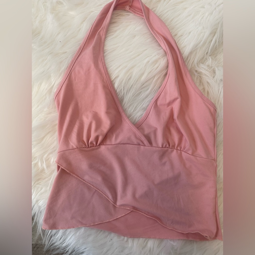 SHEIN size 2 – pink halter with criss cross bottom overlay, open back
